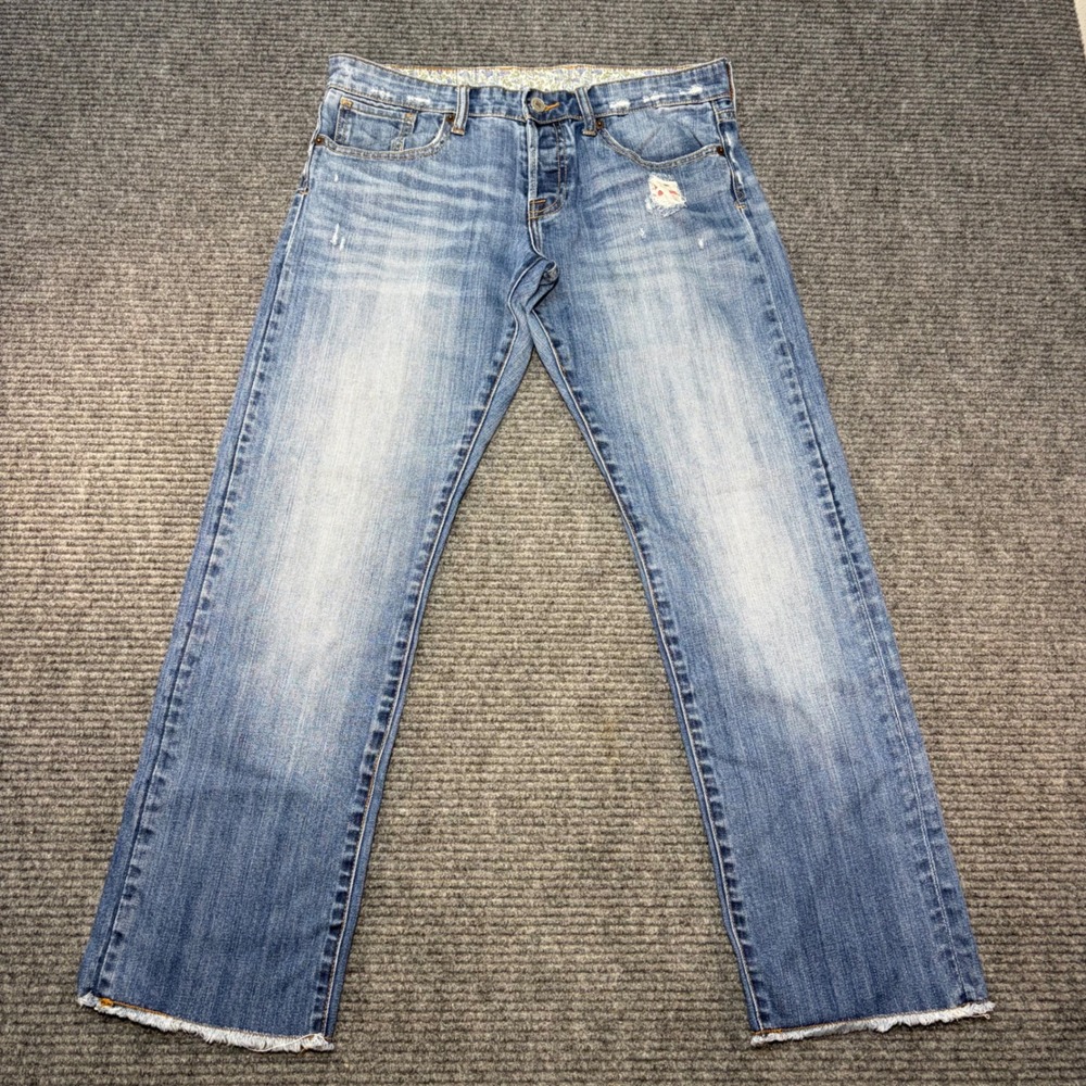 Lucky Brand Crop Jeans Womens 6/28 Medium Wash Distressed Button Fly Raw Hem